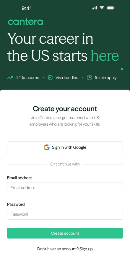 Sign-up on mobile