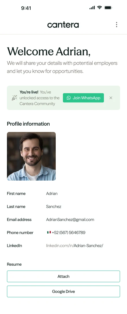 Candidate profile on mobile