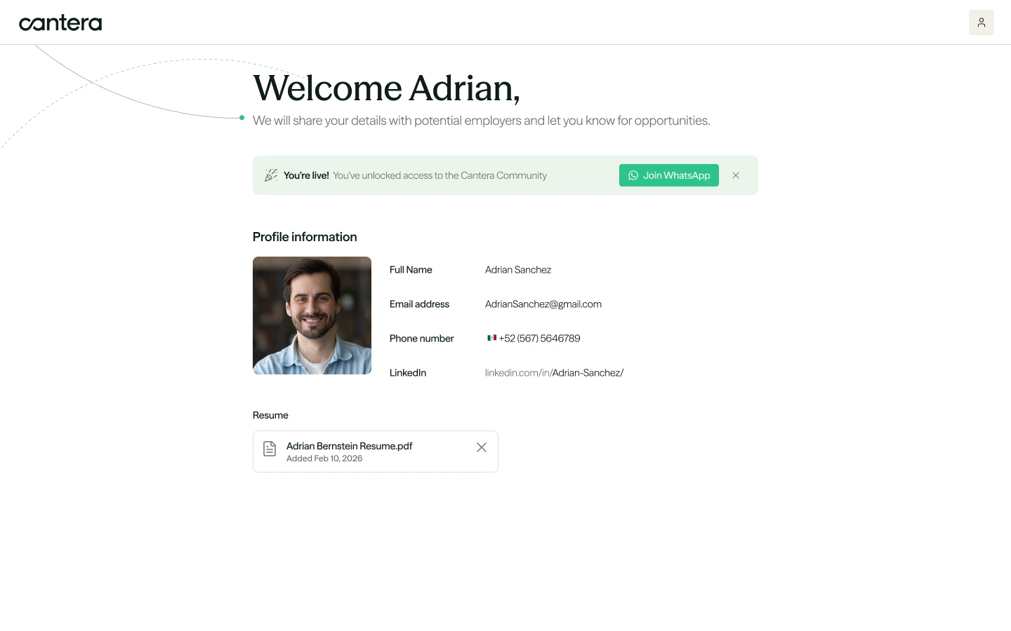 Candidate profile: Welcome Adrian, you are live