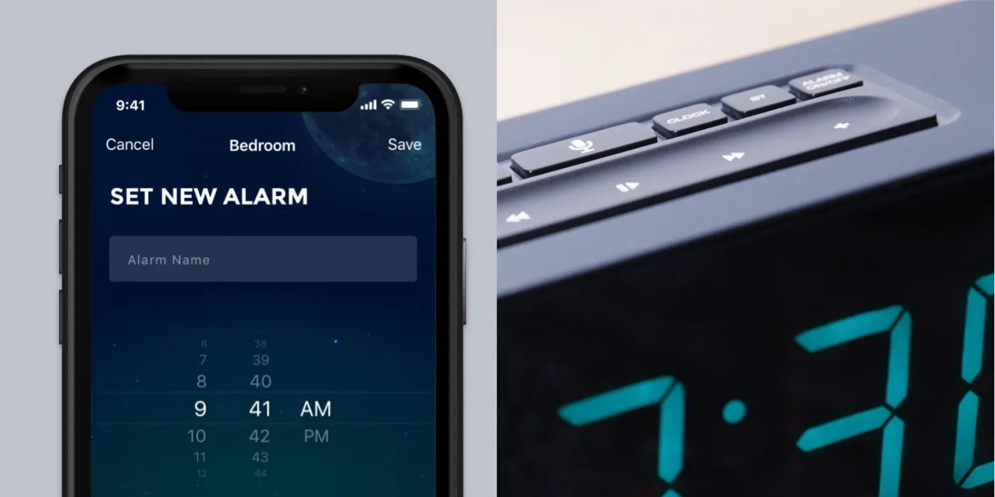 Setting a new alarm beside the clock