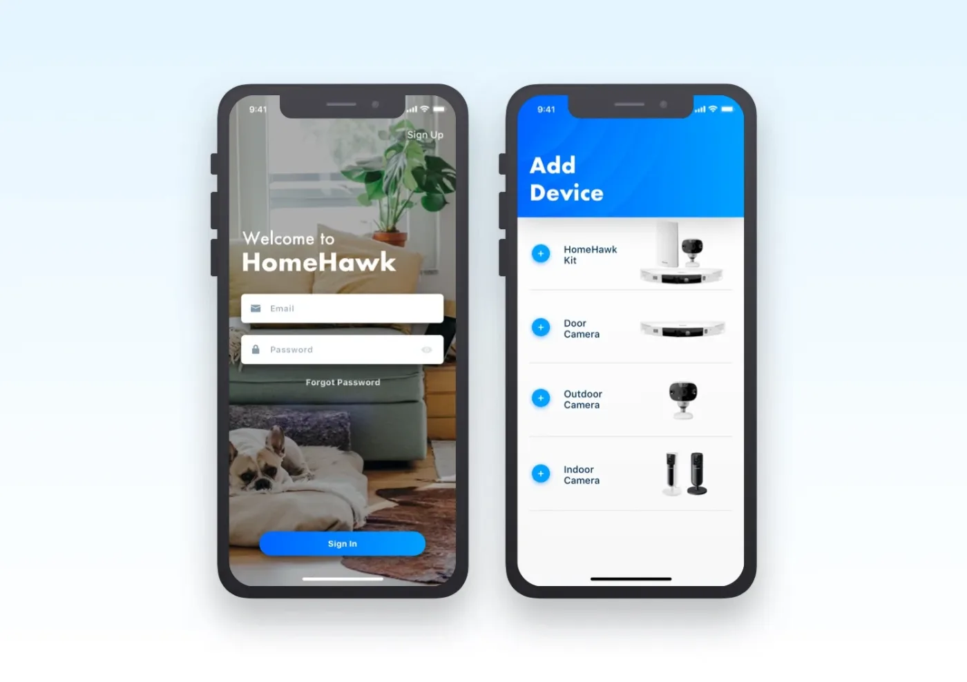 Sign-up and add-device screens