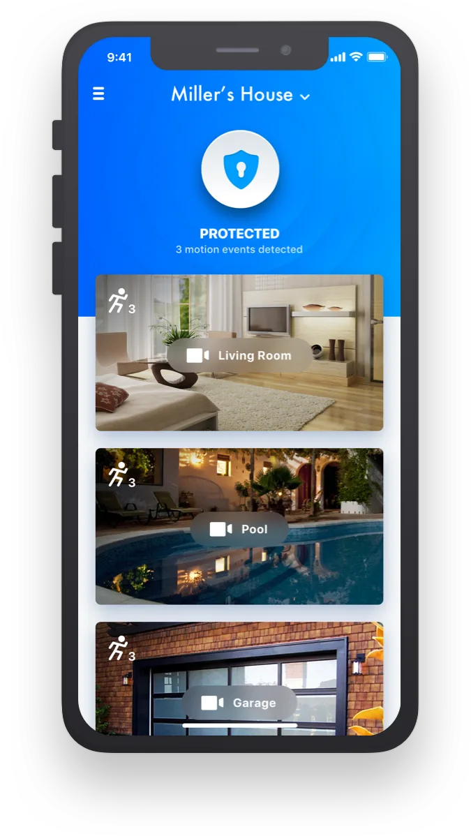 Home page with all cameras and the home mode
